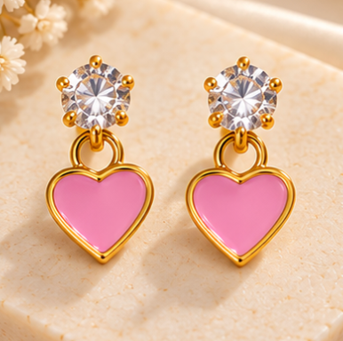 Gold-Tone Crystal Heart Drop Earrings