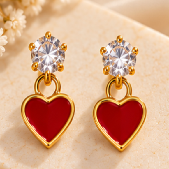 Gold-Tone Crystal Heart Drop Earrings