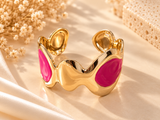 ZEBIA Pink Enamel Gold-Plated Statement Cuff Bracelet for Women