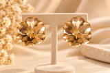 ZEBIA Gold-Plated Anti-Tarnish Stainless Steel Floral Statement Earrings for Women