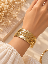 ZEBIA Gold-Plated Textured Statement Cuff Bracelet for Women