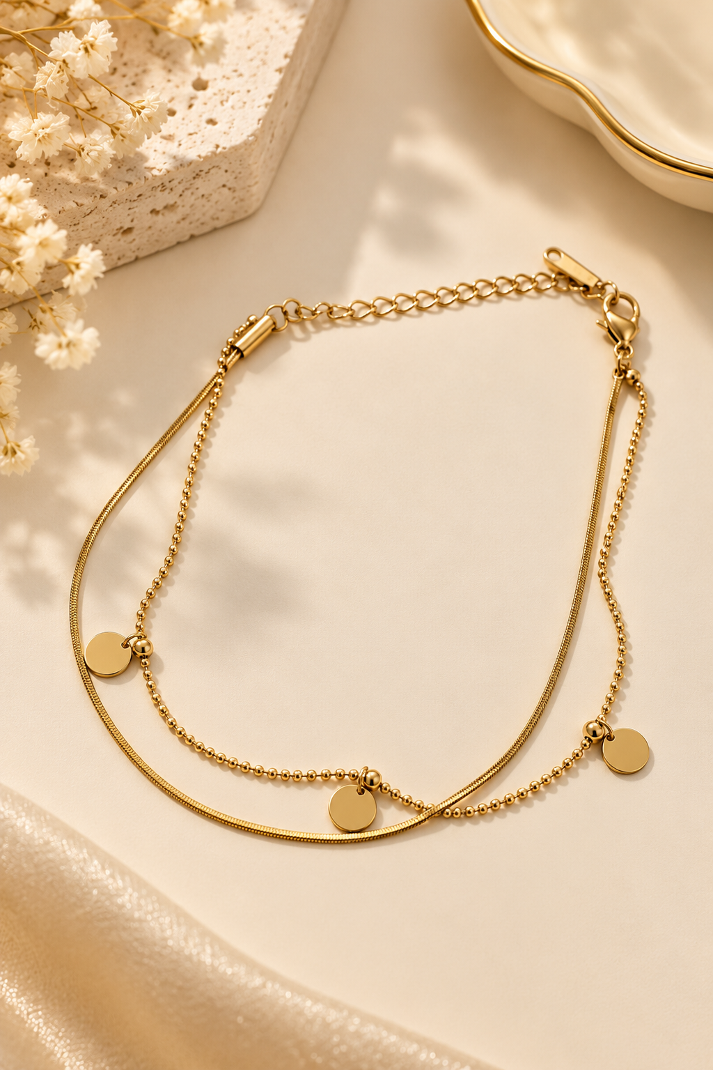 ZEBIA Gold-Plated Layered Charm Anklet for Women – Anti-Tarnish Stainless Steel