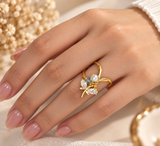 ZEBIA Gold-Plated Floral Crystal Ring for Women – Anti-Tarnish Statement Ring