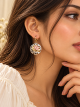 ZEBIA 3-Tone Gold-Plated Anti-Tarnish Stainless Steel Rose Flower Drop Earrings for Women