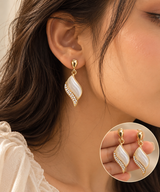 ZEBIA Gold-Tone Ivory Cat Eye Stone Crystal Drop Earrings