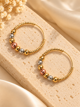 ZEBIA 3-Tone Gold-Plated Anti-Tarnish Stainless Steel Beaded Hoop Earrings for Women