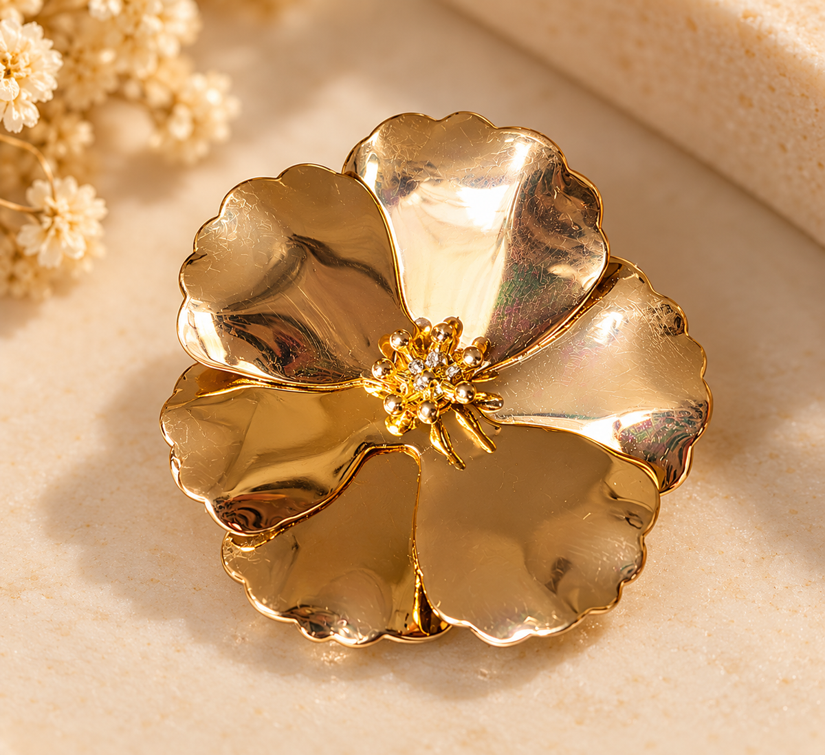 ZEBIA Gold-Plated Anti-Tarnish Stainless Steel Floral Statement Earrings for Women