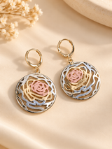ZEBIA 3-Tone Gold-Plated Anti-Tarnish Stainless Steel Rose Flower Drop Earrings for Women