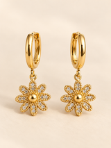 ZEBIA Gold-Plated Floral Hoop Drop Earrings for Women | Sparkling Daisy Flower Earrings