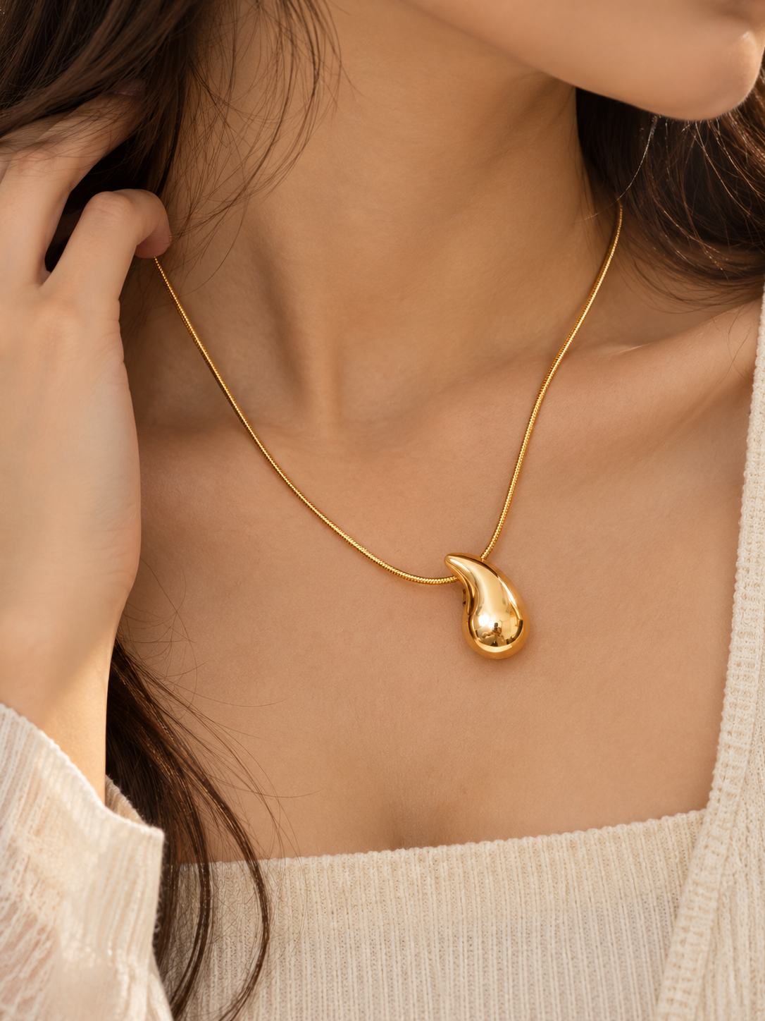 ZEBIA Gold-Tone Teardrop Pendant Necklace | Anti-Tarnish Minimalist Jewellery