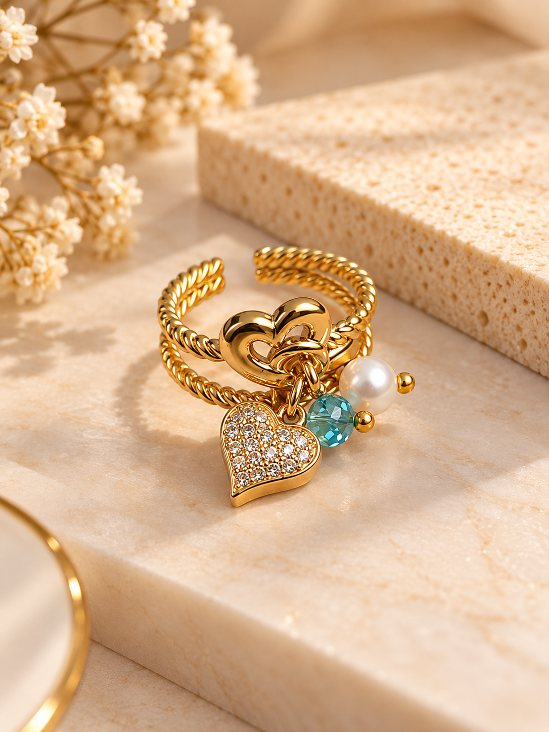 ZEBIA Gold-Plated Heart Charm Ring for Women – Anti-Tarnish Statement Ring
