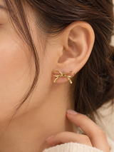 ZEBIA Gold-Plated Anti-Tarnish Stainless Steel Bow Stud Earrings for Women