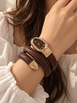 ZEBIA Brown Braided Strap Watch for Women – Gold-Tone Crystal-Embellished Fashion Watch
