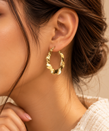 ZEBIA Gold-Plated Anti-Tarnish Stainless Steel Wavy Hoop Earrings for Women