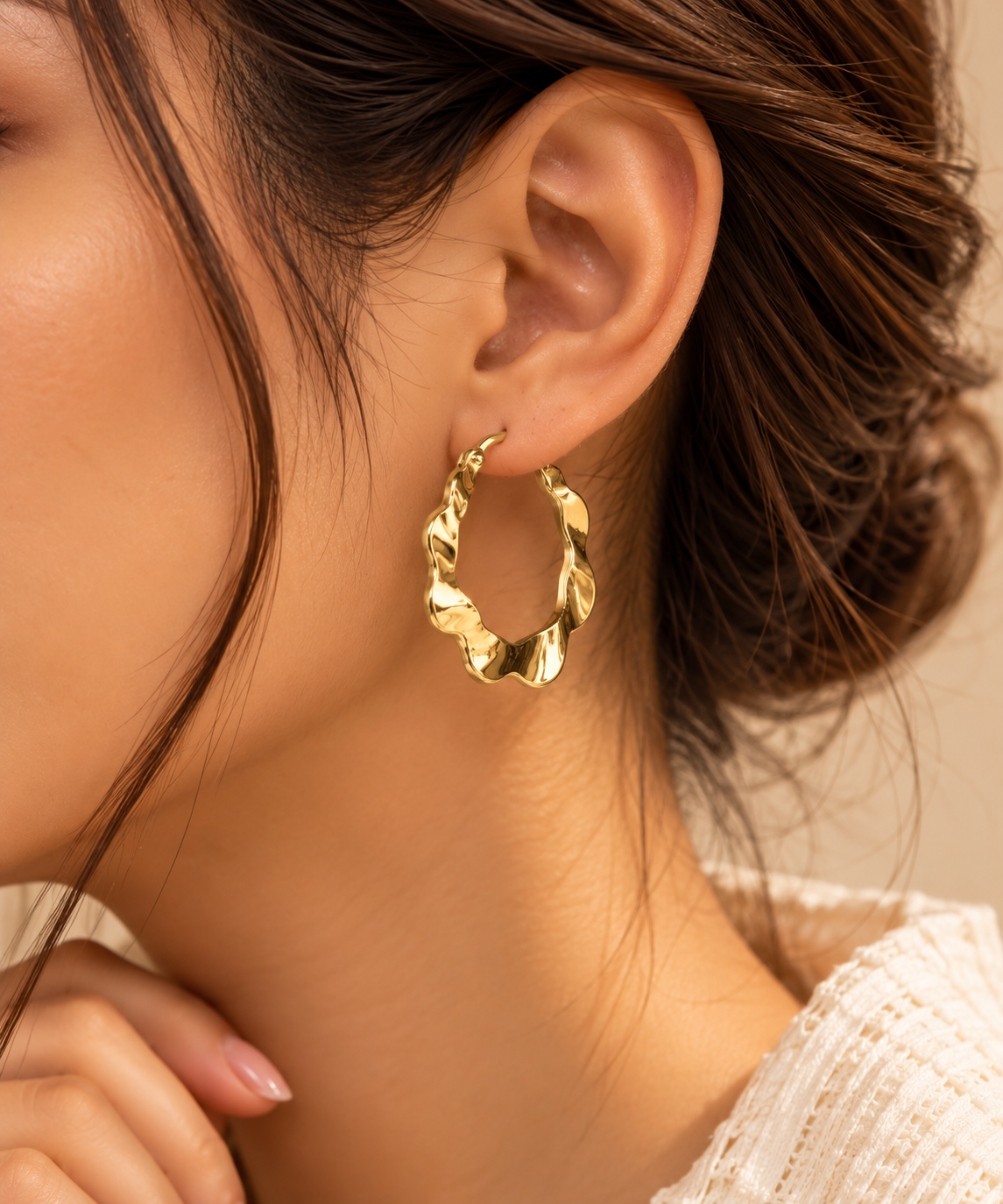 ZEBIA Gold-Plated Anti-Tarnish Stainless Steel Wavy Hoop Earrings for Women