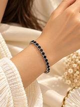 ZEBIA Black Crystal Tennis Bracelet in Silver Tone