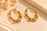 ZEBIA Gold-Plated Anti-Tarnish Stainless Steel Wavy Hoop Earrings for Women