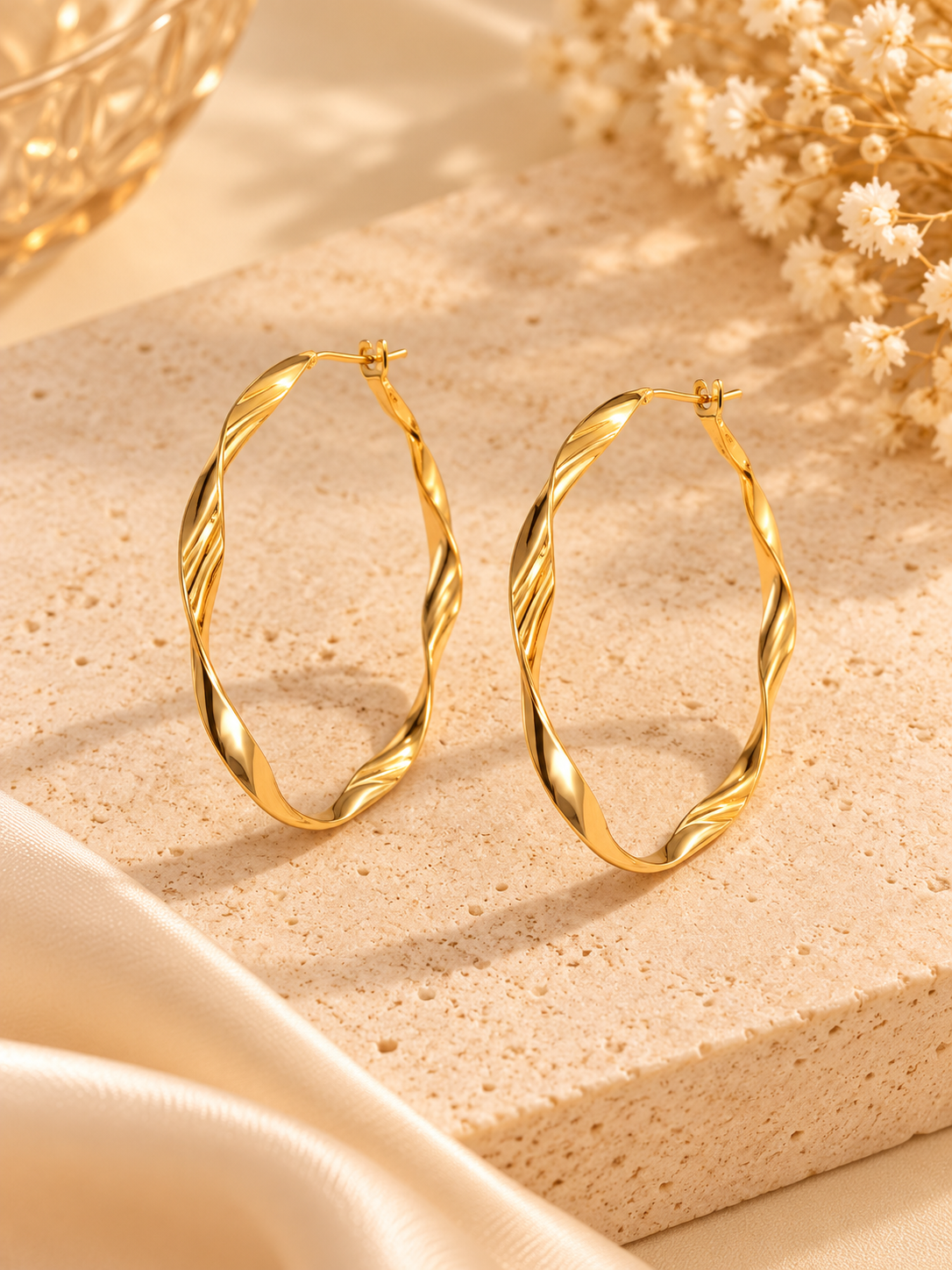 ZEBIA Gold-Plated Anti-Tarnish Stainless Steel Twisted Round Hoop Earrings for Women