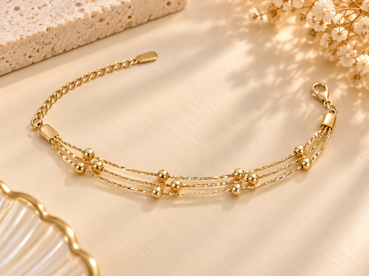 ZEBIA Gold-Plated Multi-Strand Beaded Bracelet for Women