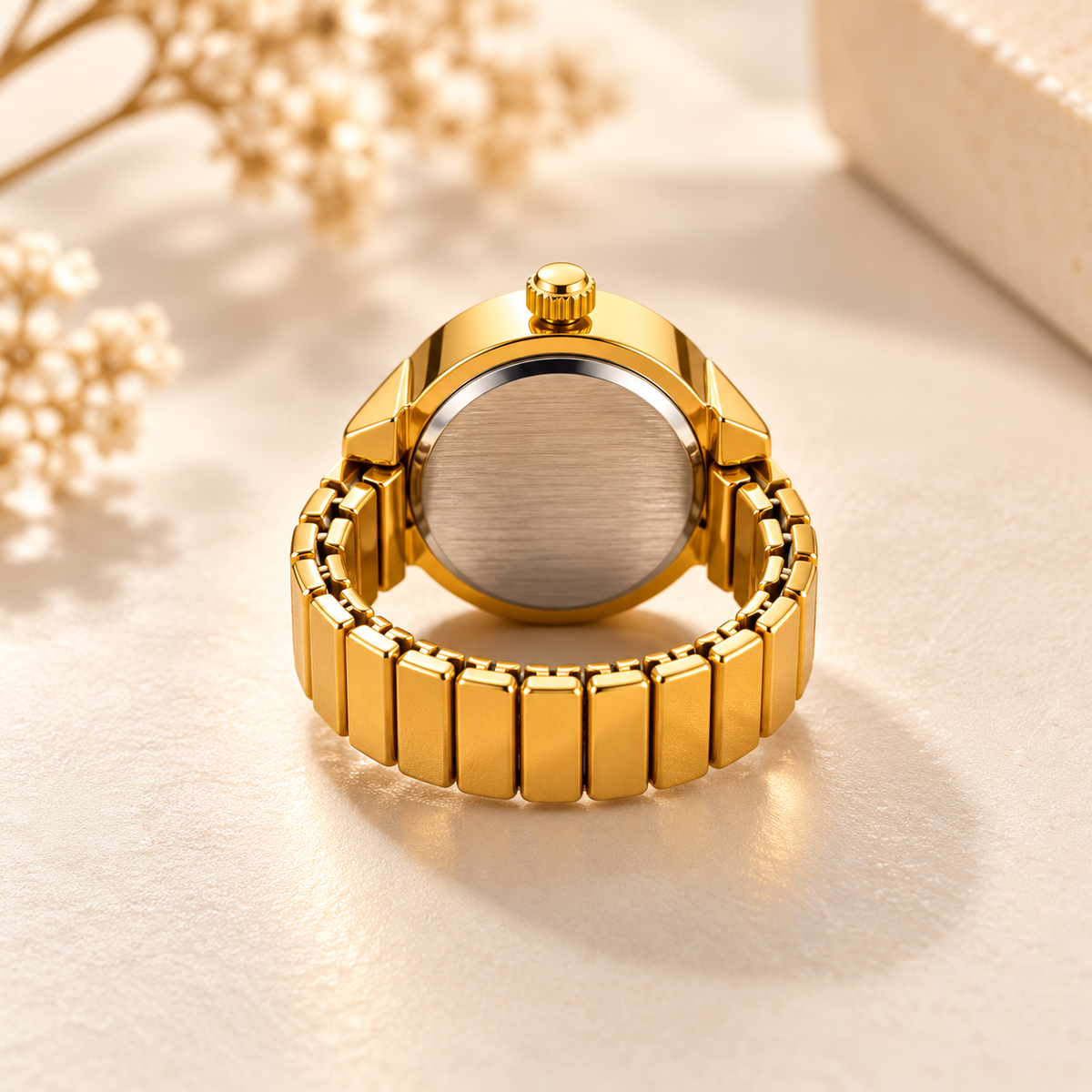 ZEBIA Gold-Tone Ring Watch for Women | White Dial with Crystal-Style Bezel | Elegant Statement Finger Watch