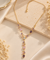 ZEBIA Multicolour Crystal Tulip Necklace – Gold-Tone Floral Statement Neckpiece