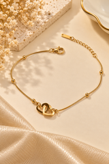 ZEBIA Gold-Plated Double Heart Anklet for Women – Anti-Tarnish Stainless Steel Jewellery