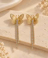 ZEBIA Gold-Plated Butterfly Drop Earrings with Crystal Rhinestone Tassels