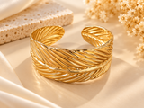ZEBIA Gold-Plated Textured Statement Cuff Bracelet for Women