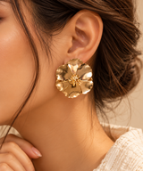 ZEBIA Gold-Plated Anti-Tarnish Stainless Steel Floral Statement Earrings for Women