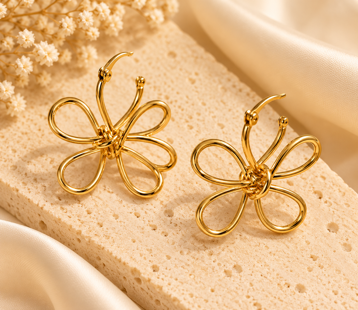 ZEBIA Gold-Plated Anti-Tarnish Stainless Steel Flower Hoop Earrings for Women