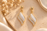 ZEBIA Gold-Tone Ivory Cat Eye Stone Crystal Drop Earrings