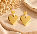 ZEBIA Gold-Plated Double Heart Drop Earrings for Women | Anti-Tarnish Stainless Steel