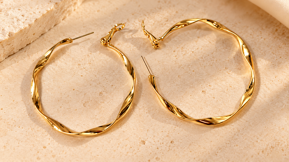 ZEBIA Gold-Plated Anti-Tarnish Stainless Steel Twisted Round Hoop Earrings for Women