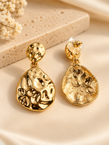 ZEBIA Gold-Plated Stainless Steel Anti-Tarnish Statement Drop Earrings for Women | Hammered Gold Earrings
