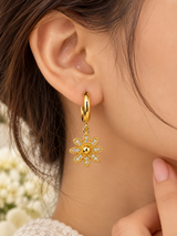 ZEBIA Gold-Plated Floral Hoop Drop Earrings for Women | Sparkling Daisy Flower Earrings