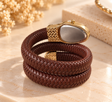 ZEBIA Brown Braided Strap Watch for Women – Gold-Tone Crystal-Embellished Fashion Watch