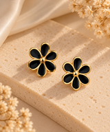 ZEBIA Black Flower Pendant Necklace and Earring Set – Gold-Tone Floral Jewellery Set