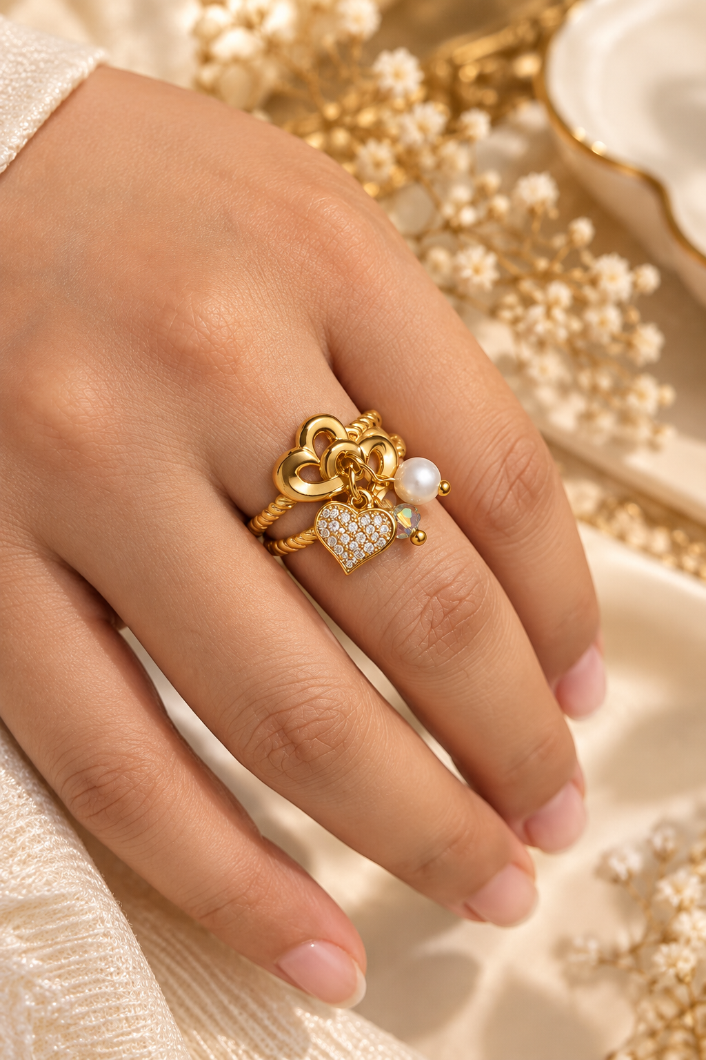 ZEBIA Gold-Plated Heart Charm Ring for Women – Anti-Tarnish Statement Ring