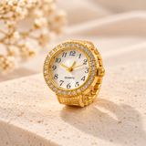 ZEBIA Gold-Tone Ring Watch for Women | White Dial with Crystal-Style Bezel | Elegant Statement Finger Watch