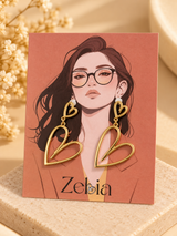 ZEBIA Gold-Plated Anti-Tarnish Stainless Steel Double Heart Drop Earrings for Women