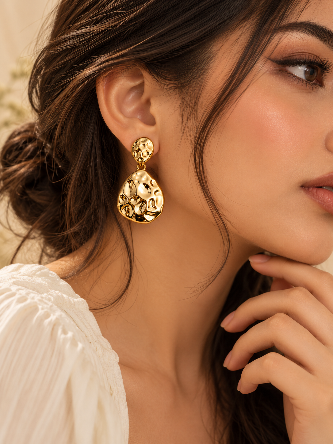 ZEBIA Gold-Plated Stainless Steel Anti-Tarnish Statement Drop Earrings for Women | Hammered Gold Earrings