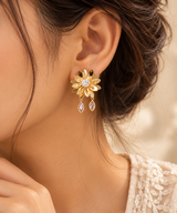 ZEBIA Gold-Plated Anti-Tarnish Floral Drop Earrings for Women | Crystal Flower Statement Earrings