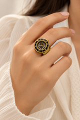 ZEBIA Gold-Tone Ring Watch for Women | Black Dial Statement Finger Watch | Stylish Fashion Accessory