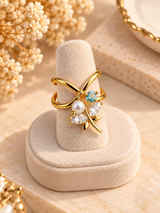 ZEBIA Gold-Plated Floral Crystal Ring for Women – Anti-Tarnish Statement Ring