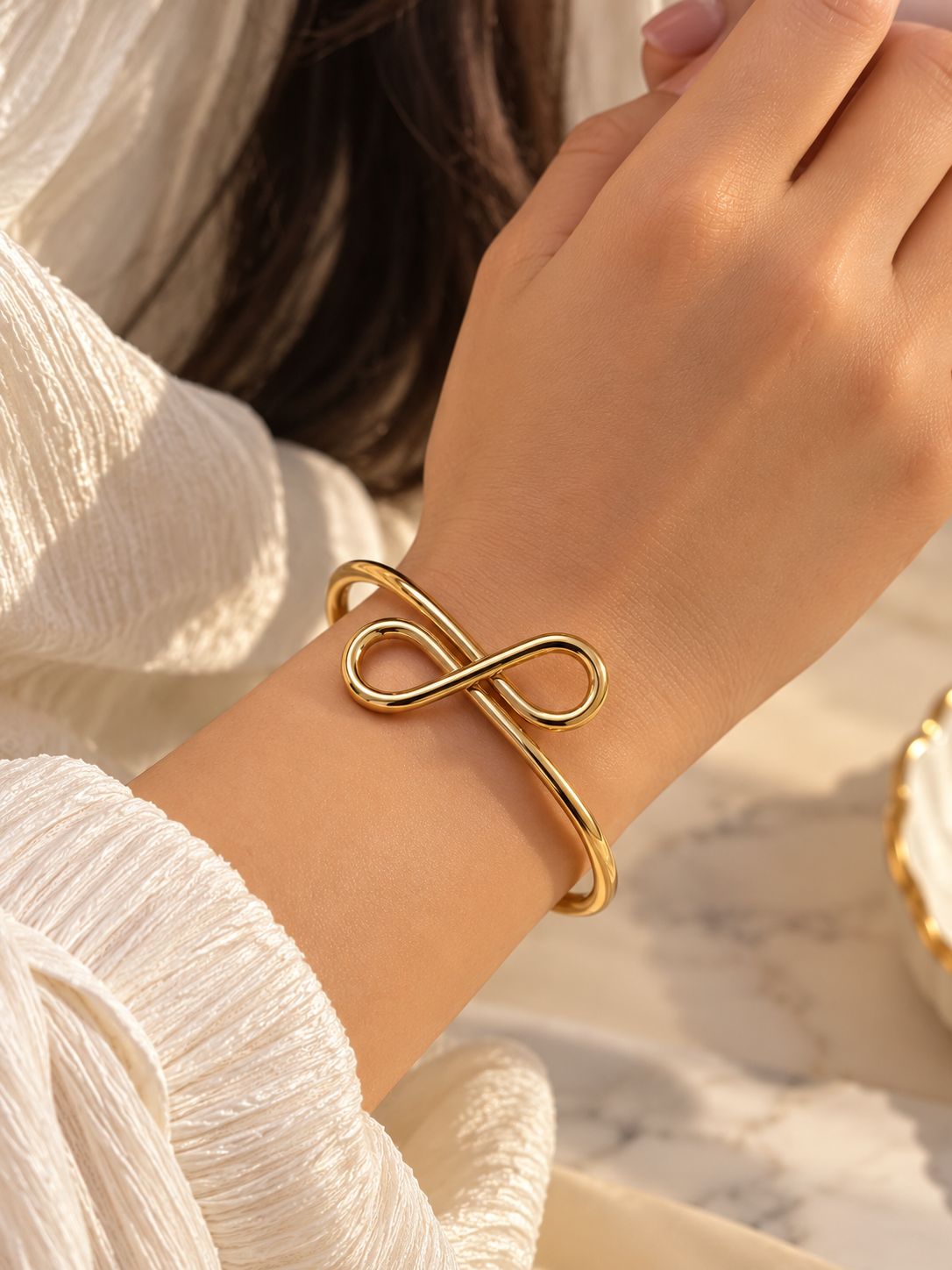 ZEBIA Gold-Plated Infinity Cuff Bracelet for Women – Minimalist Statement Bangle