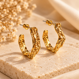 ZEBIA Gold-Plated Anti-Tarnish Stainless Steel Textured Statement Hoop Earrings for Women