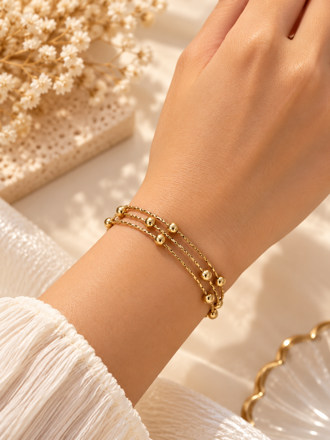 ZEBIA Gold-Plated Multi-Strand Beaded Bracelet for Women
