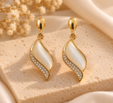 ZEBIA Gold-Tone Ivory Cat Eye Stone Crystal Drop Earrings