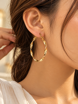 ZEBIA Gold-Plated Anti-Tarnish Stainless Steel Twisted Round Hoop Earrings for Women