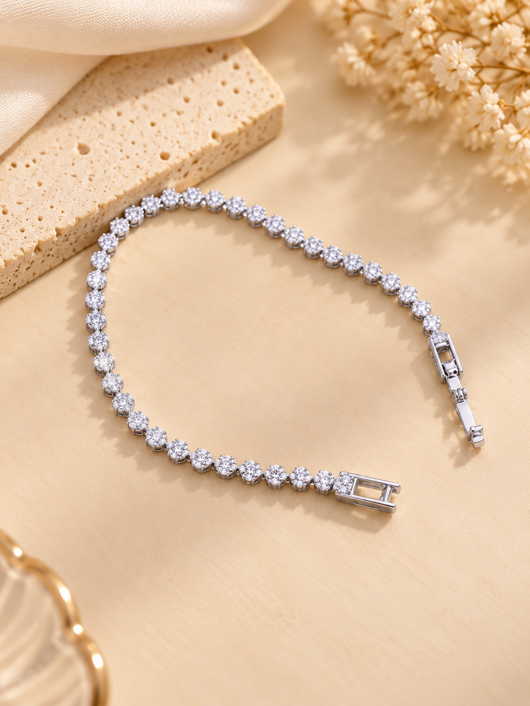 ZEBIA Silver-Tone Crystal Tennis Bracelet for Women